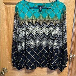 Alfani Women's Diamond Pattern Blouse - Teal and Black